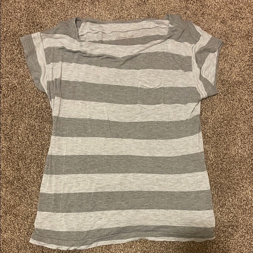 Coldwater Creek Gray and White Striped Tee